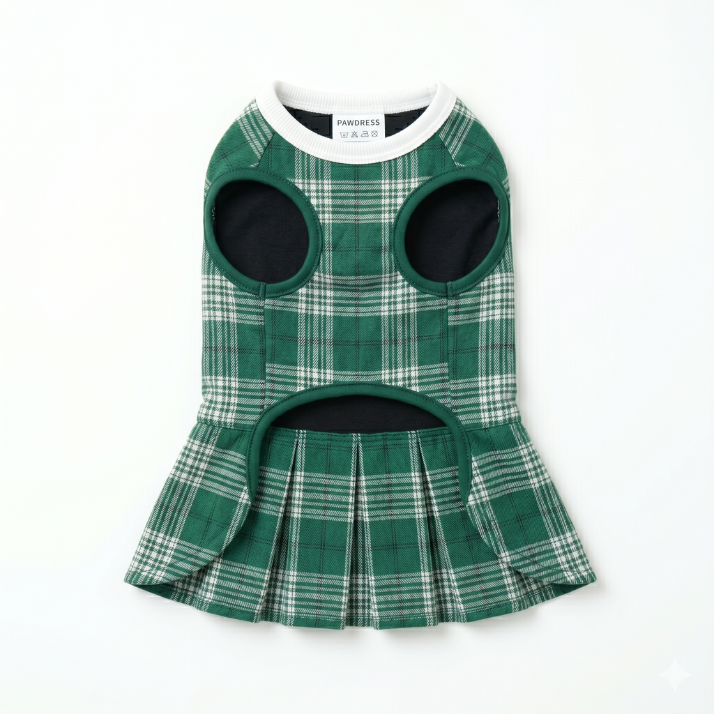 PawDress Plaid Bow Pleated Dress