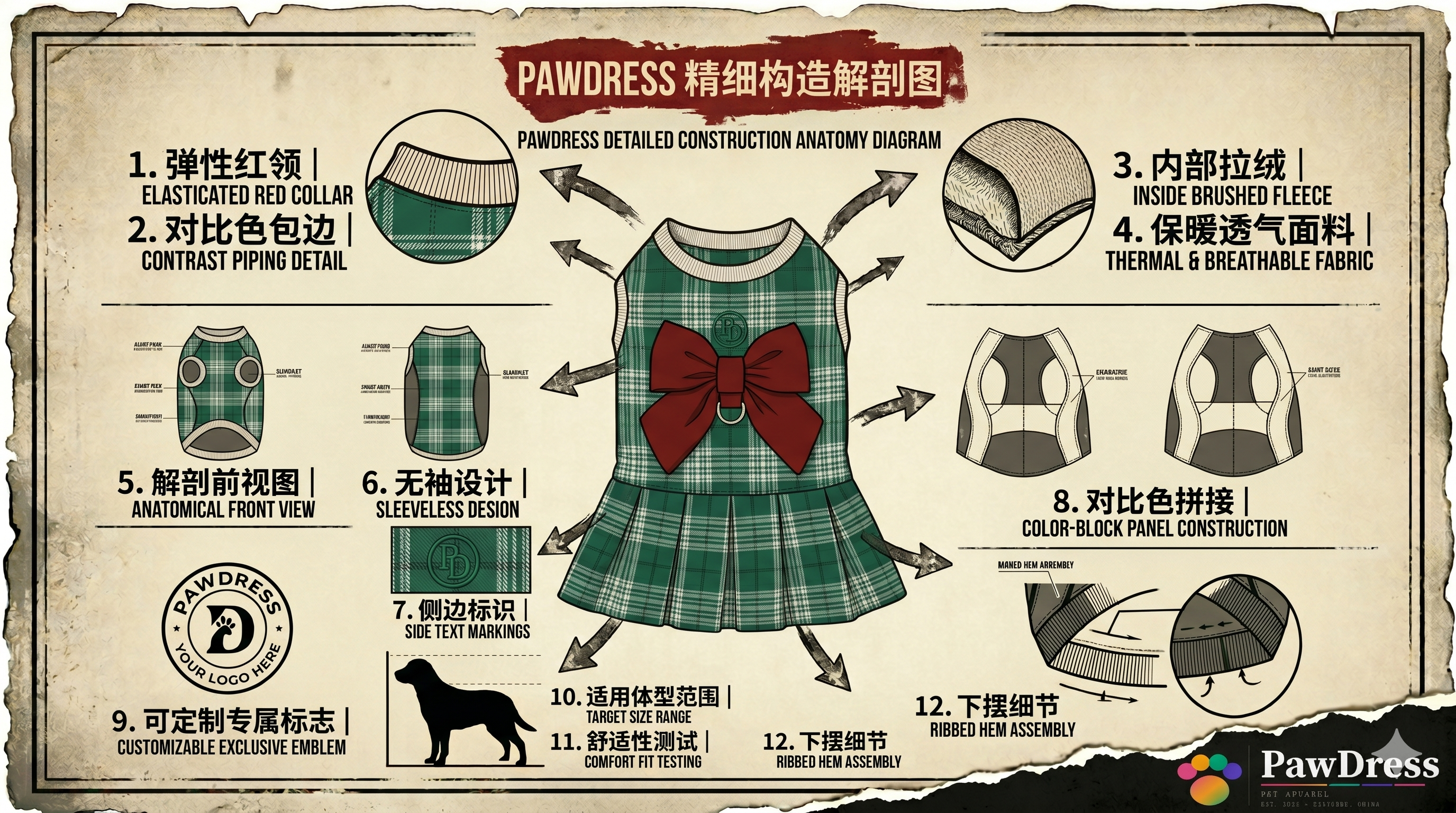 PawDress Plaid Bow Pleated Dress