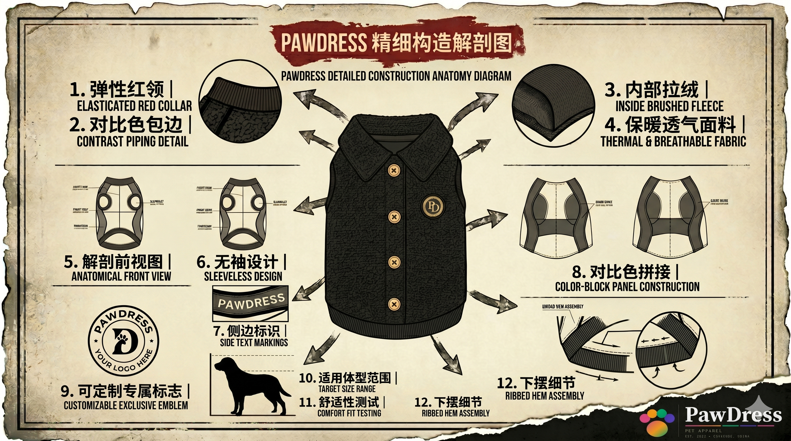 PawDress Black Tweed Button Vest